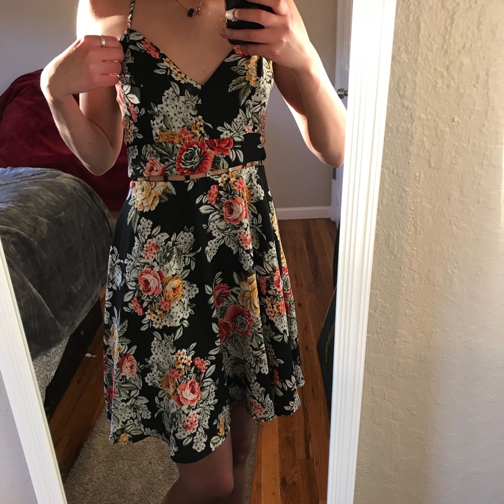 Strappy Floral Honey Punch Cage Dress